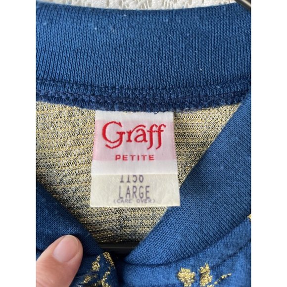 Vtg Lady Graff Petite Blue Jacket Gold Roses Padded Shoulders Large Made in USA - Picture 4 of 7